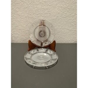 2-Vtg KIG Indonesia Clear Glass Plates 6.5" Daisy & Cane Pattern  Depression Era